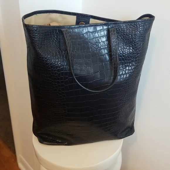 Roberto Cavalli NWT Women's Navy Blue Leather Snake Tote Handbag - Picture 5 of 6